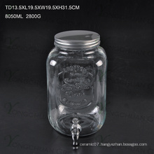 High Qualtiy 10L Glass Juice Beverage Ice Cold Jar with Tap / Big Capacity Glass Mason Jar with Scale